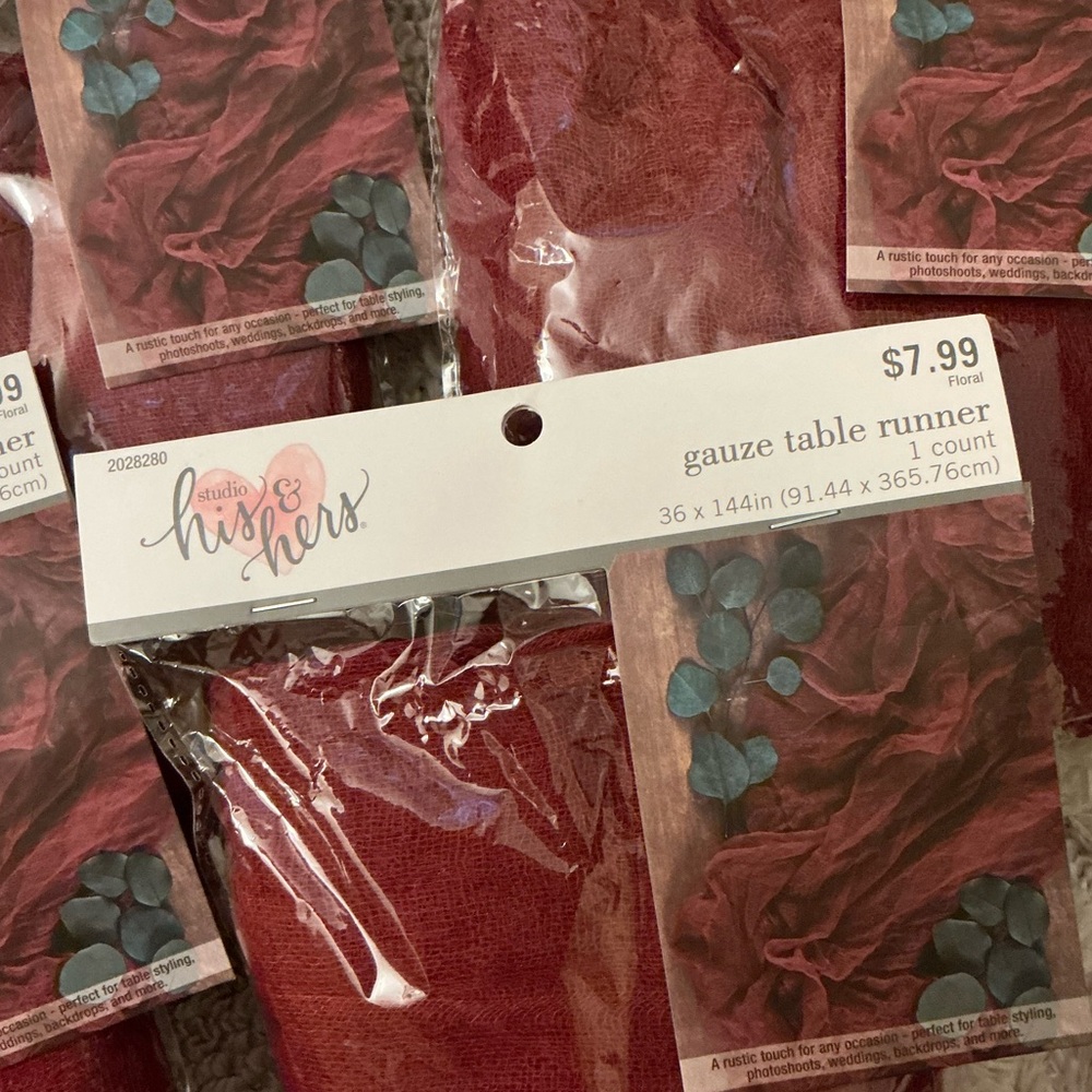 5 Burgundy Gauze Table Runners 36x144” Studio His & Hers Floral Boho Wedding NWT